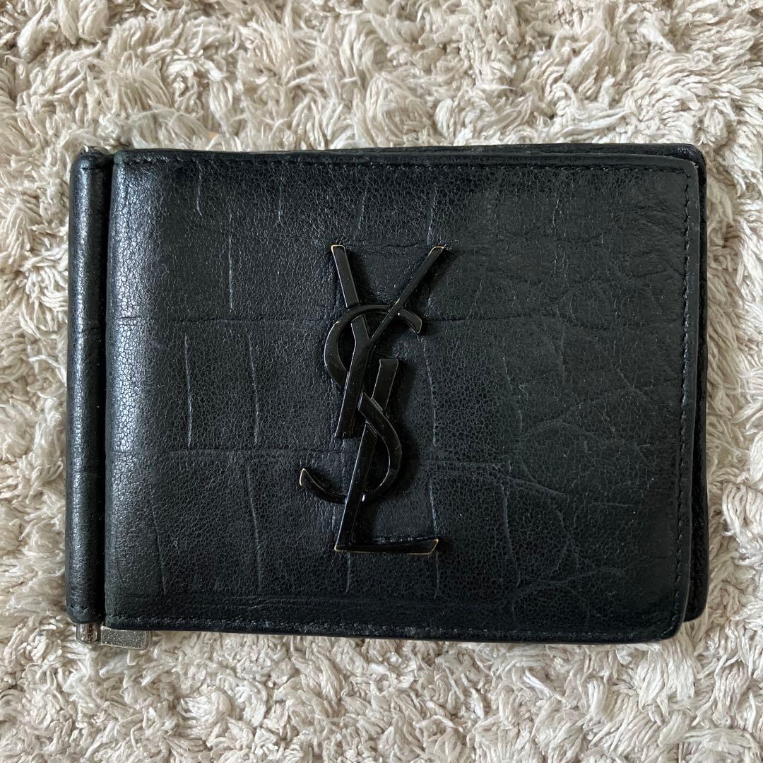 【美品✨】サンローラン レザー マネークリップ YSLロゴ　財布　クロコ　型押し