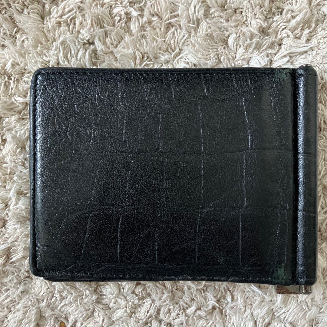 【美品✨】サンローラン レザー マネークリップ YSLロゴ　財布　クロコ　型押し