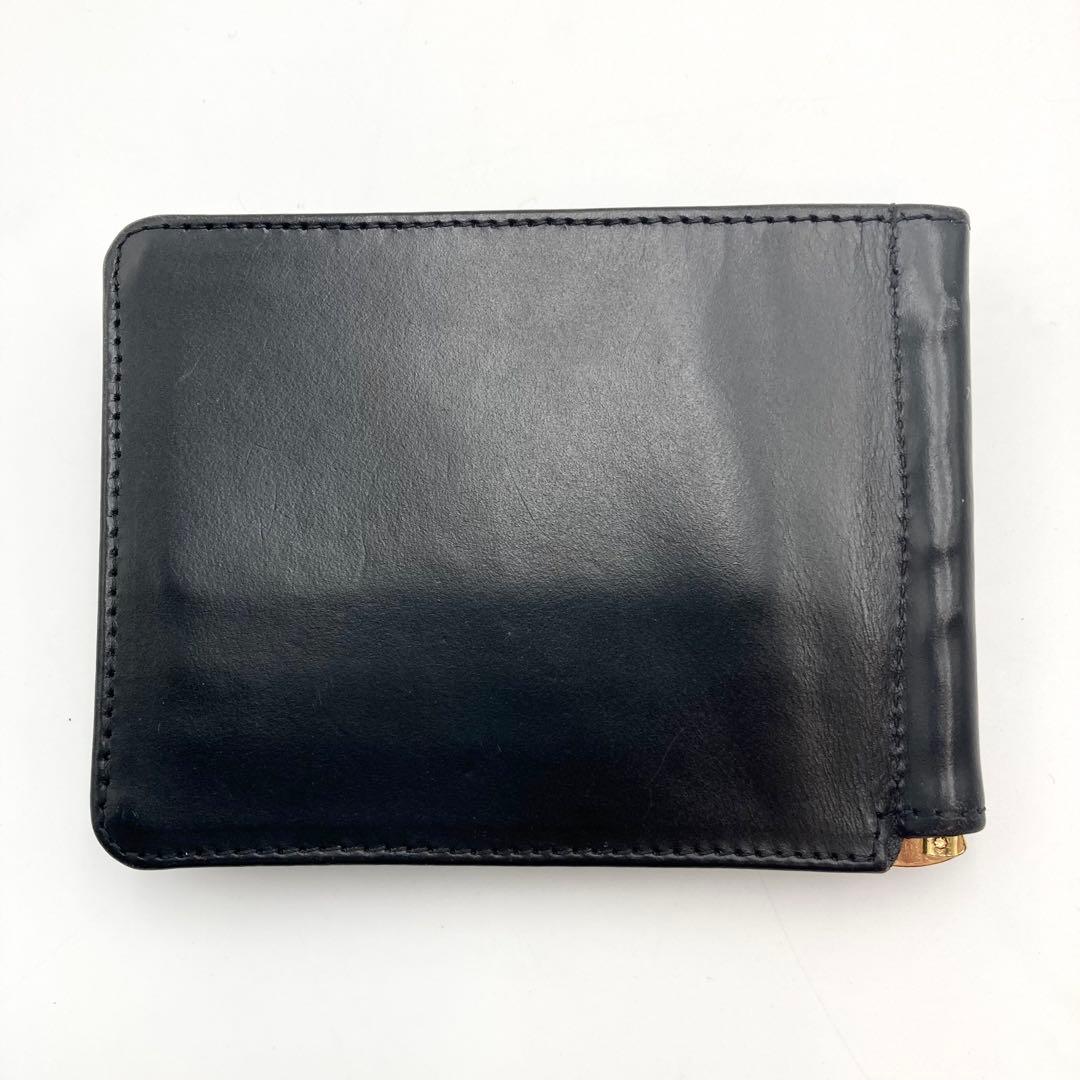 もち✨ グレンロイヤル マネークリップ 二つ折り財布 黒×金 レザー ロゴ
