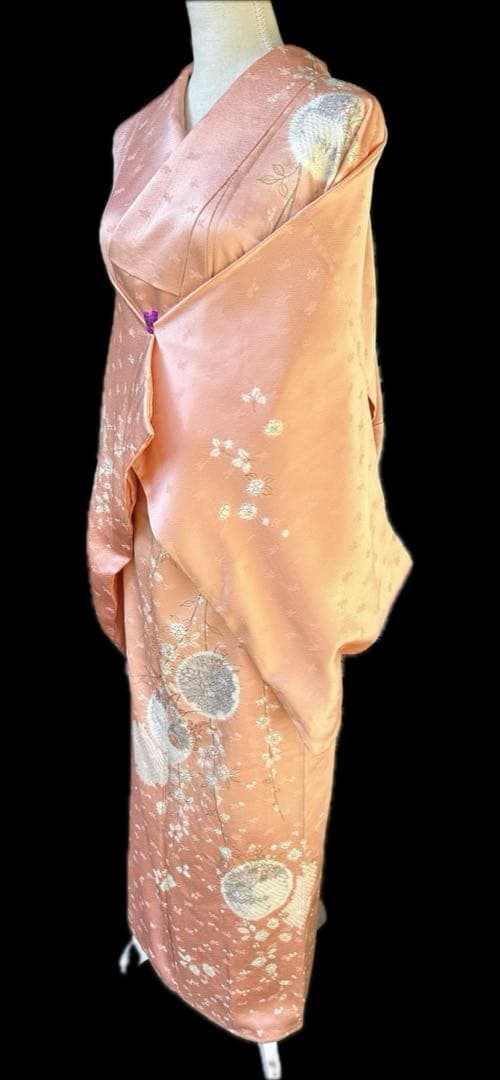 千總　訪問着　刺繍　絞り　枝垂れ桜　薄いピンク系　薄桃色　金糸　正絹