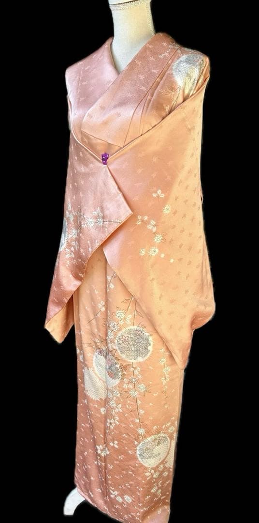 千總　訪問着　刺繍　絞り　枝垂れ桜　薄いピンク系　薄桃色　金糸　正絹