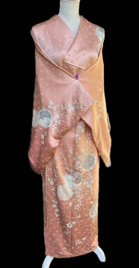 千總　訪問着　刺繍　絞り　枝垂れ桜　薄いピンク系　薄桃色　金糸　正絹