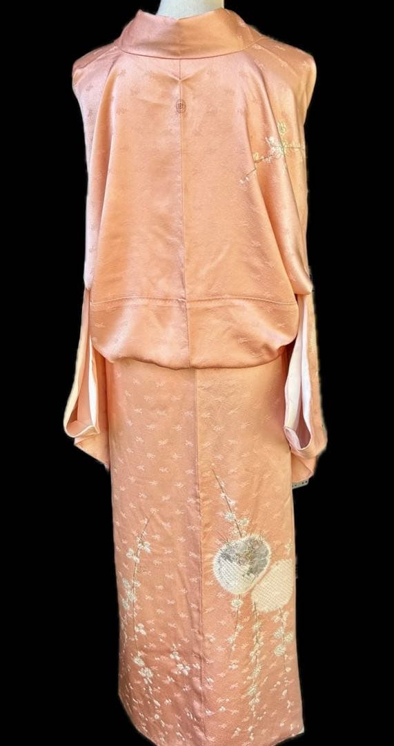 千總　訪問着　刺繍　絞り　枝垂れ桜　薄いピンク系　薄桃色　金糸　正絹