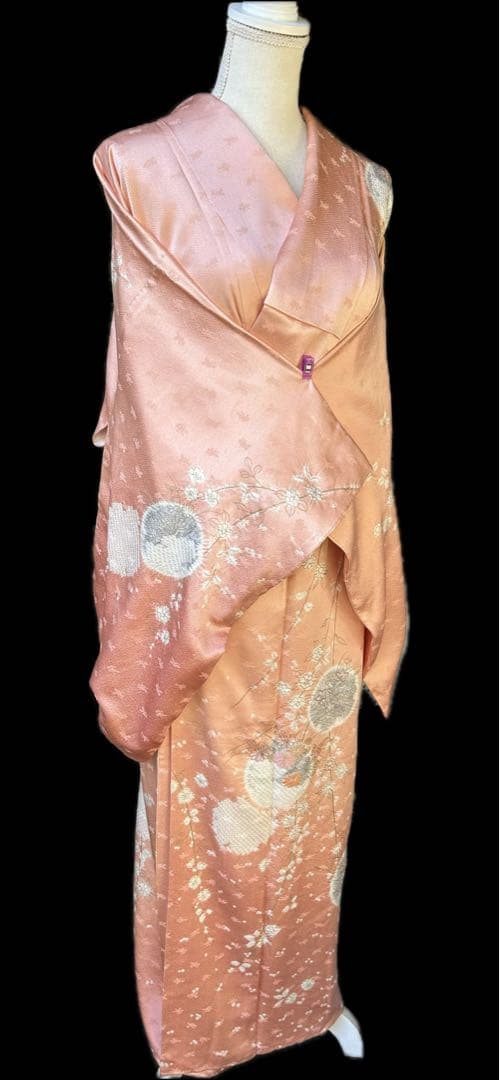 千總　訪問着　刺繍　絞り　枝垂れ桜　薄いピンク系　薄桃色　金糸　正絹