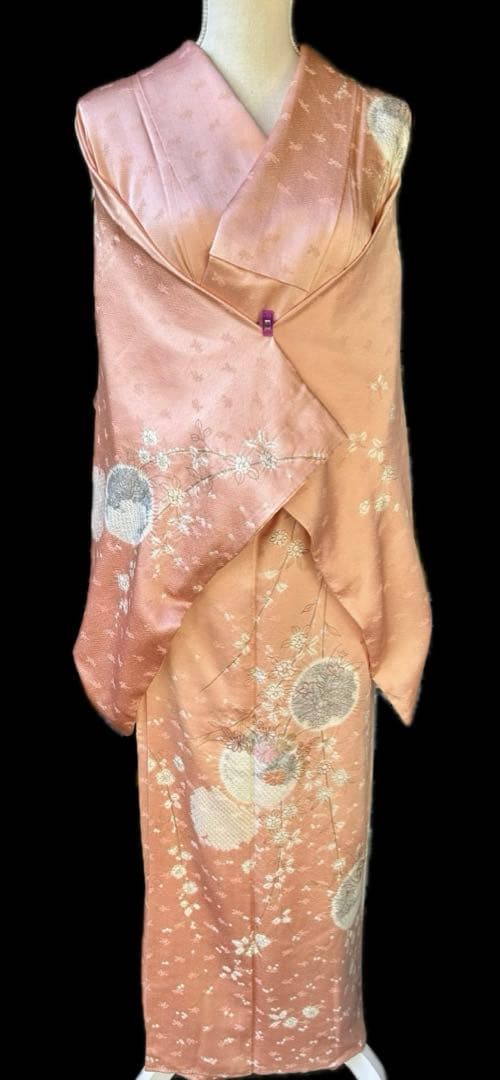 千總　訪問着　刺繍　絞り　枝垂れ桜　薄いピンク系　薄桃色　金糸　正絹