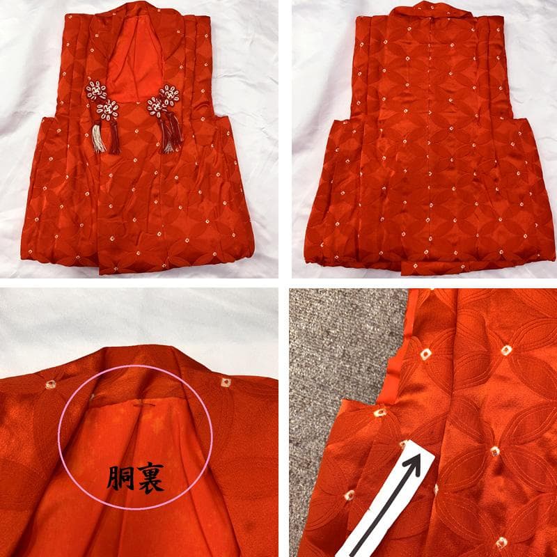 510ag32□七五三 三歳 女児 着物&被布 金彩 几帳文 壺に花□状態良好