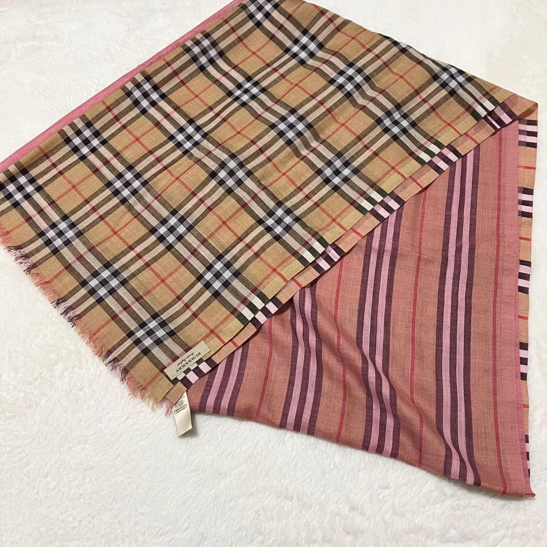 未使用級 箱付 BURBERRY シルク混 大判 ストール ノバチェック 金タグ