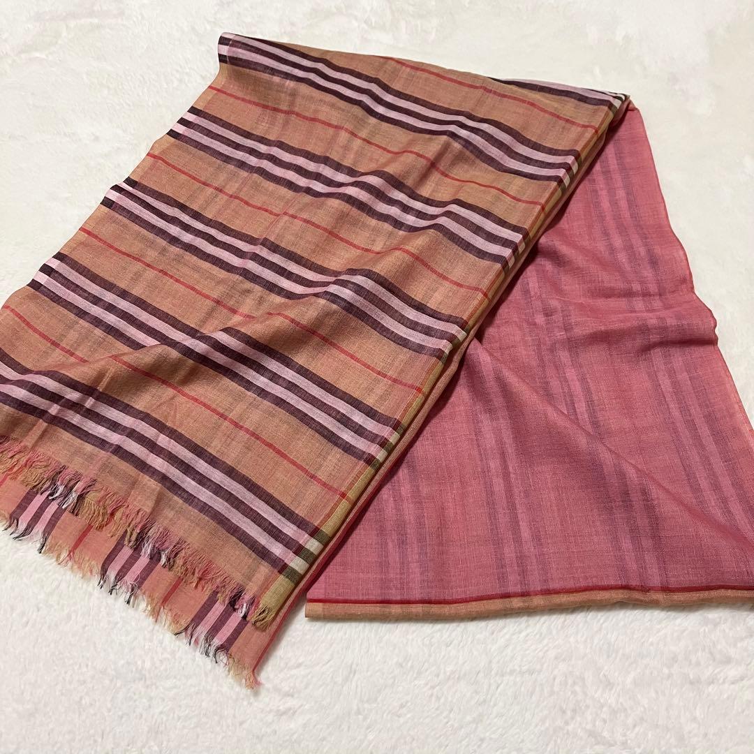 未使用級 箱付 BURBERRY シルク混 大判 ストール ノバチェック 金タグ