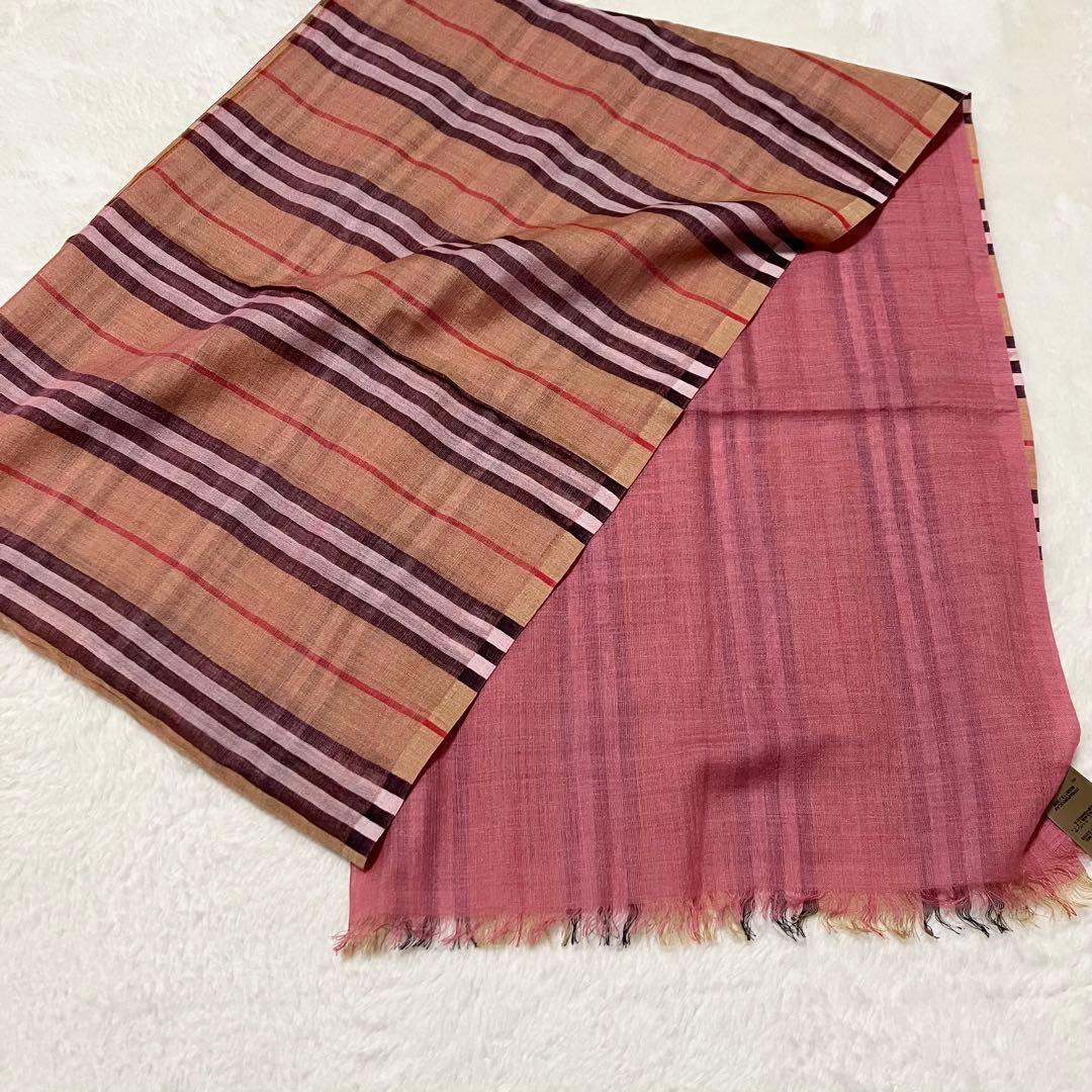 未使用級 箱付 BURBERRY シルク混 大判 ストール ノバチェック 金タグ