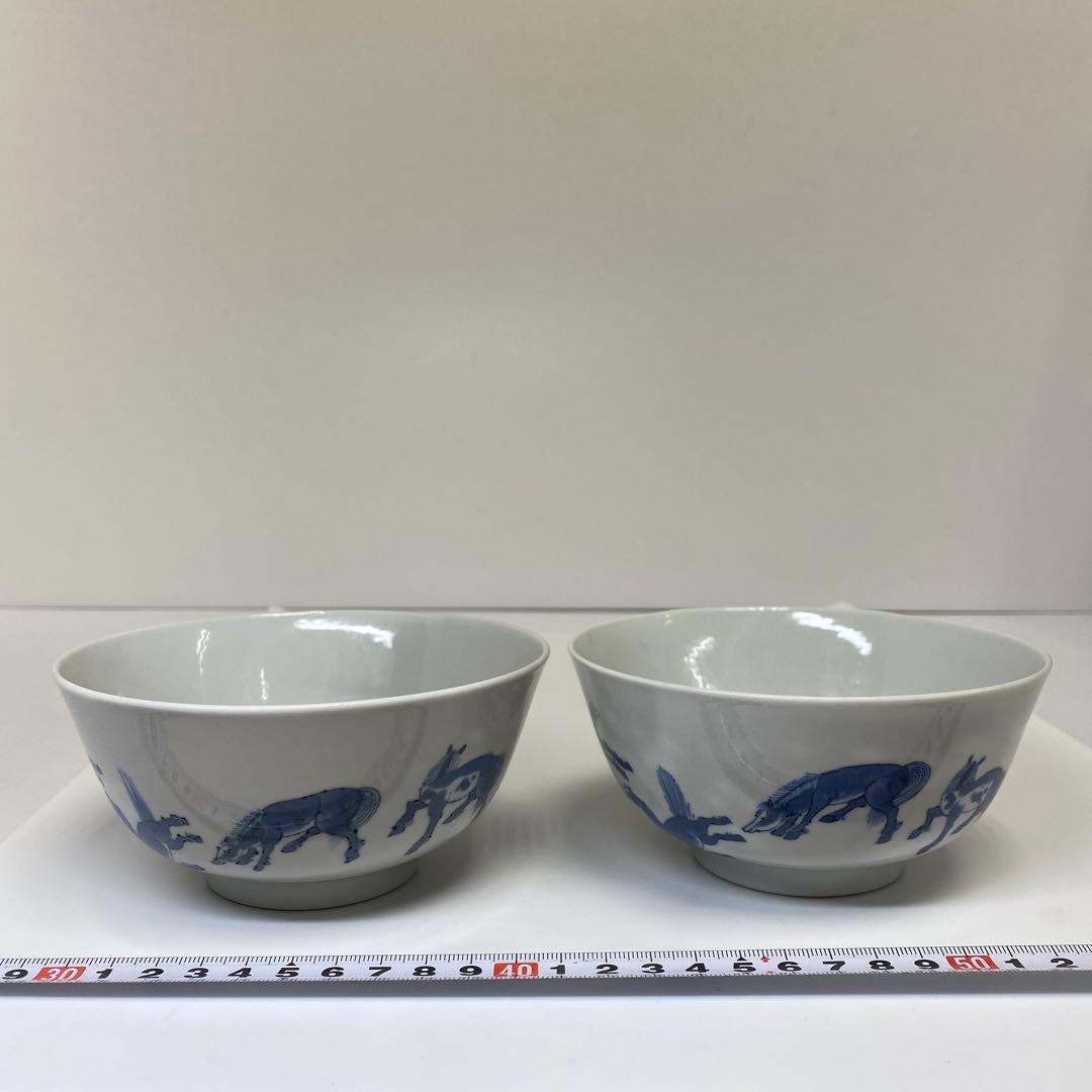中国清時代 岩深珍蔵 新渡青花 馬図鉢 2客 東キ7-1230☆2Fトヒニ