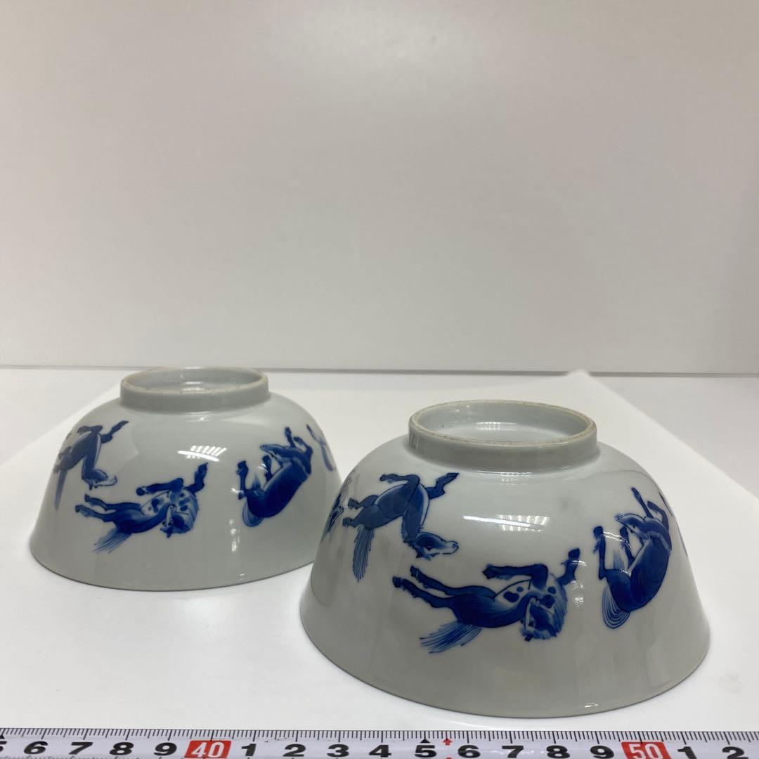 中国清時代 岩深珍蔵 新渡青花 馬図鉢 2客 東キ7-1230☆2Fトヒニ