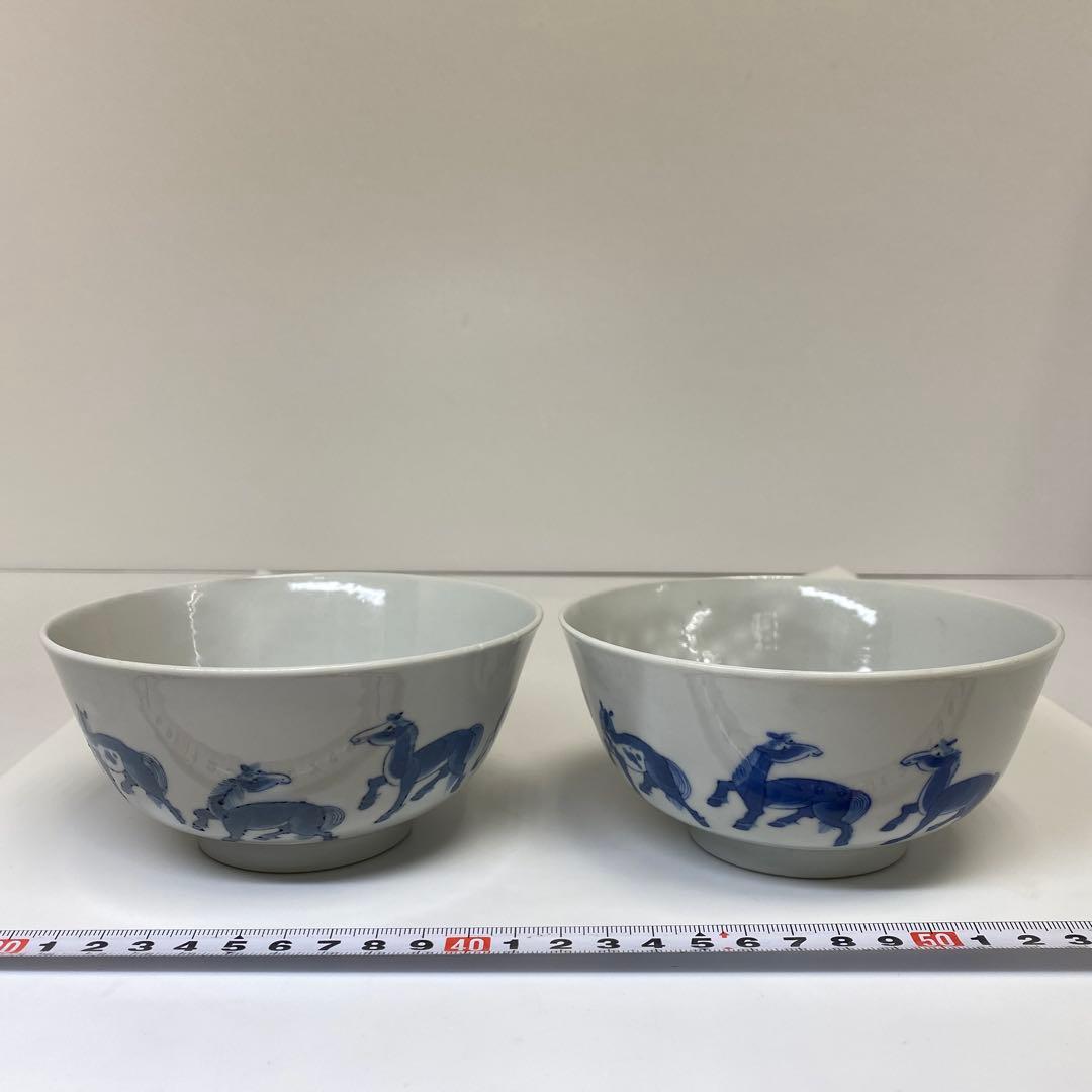 中国清時代 岩深珍蔵 新渡青花 馬図鉢 2客 東キ7-1230☆2Fトヒニ