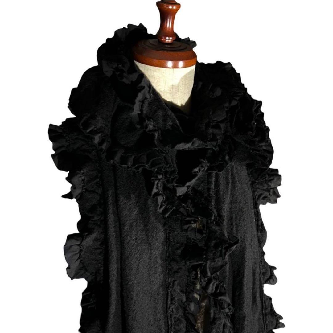 archive ウール縮絨フリルマフラー ポケット 黒