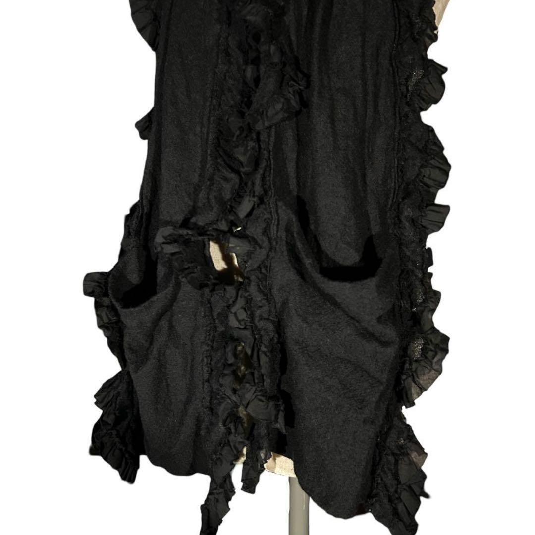 archive ウール縮絨フリルマフラー ポケット 黒