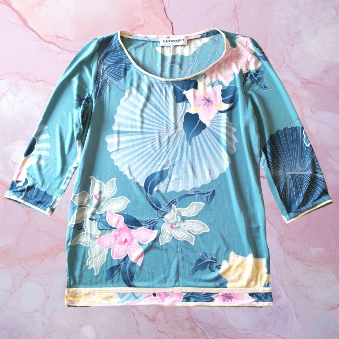 LEONARD PARISシルク 花柄 七分袖チュニック 42 イタリア製 絹