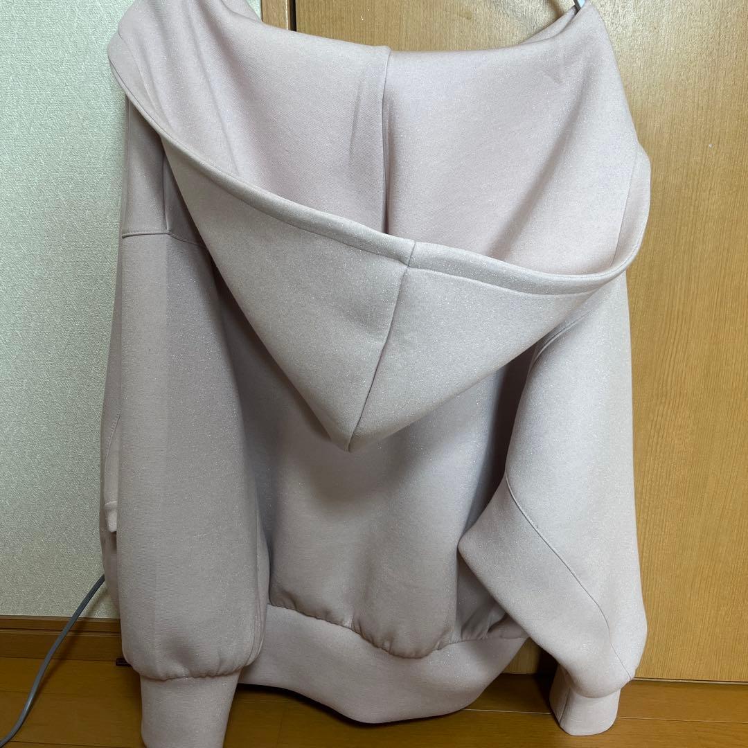 ピンク フード付き ジップアップパーカー