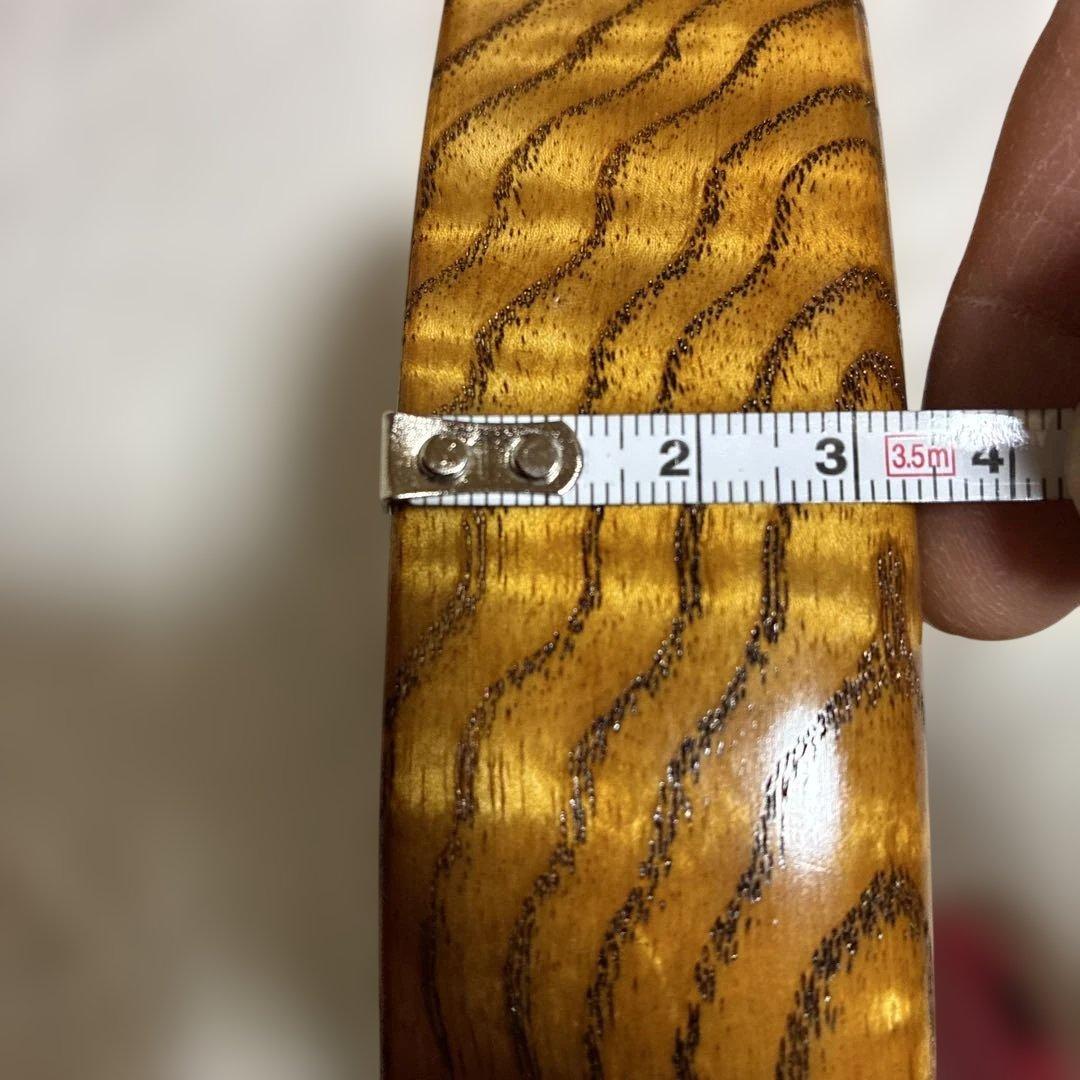 梻(タモ)製円形盆 黄褐色 木目模様 箱付き