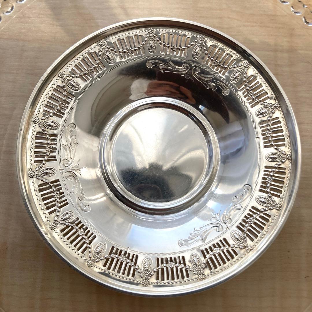 純銀　透かし　アンティーク　ミニ　プレート