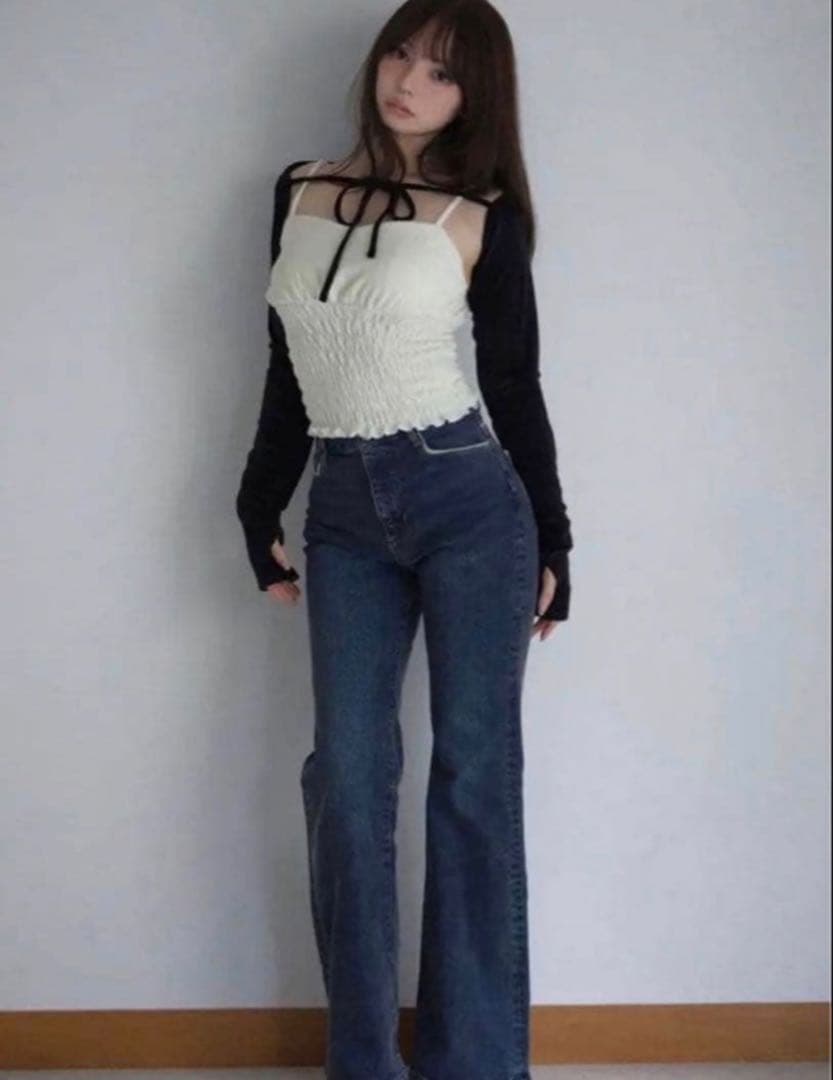 値下げ× andmary Mei shirring tops BLK