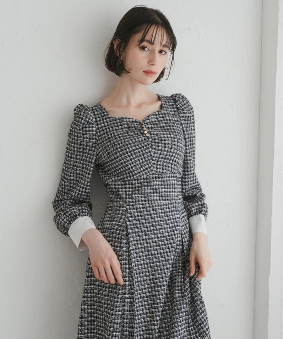 31sons de mode カットツイードフレアワンピース
