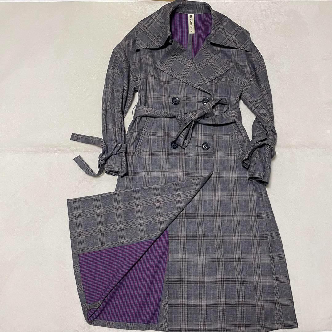 687 希少•新品nagonstansトレンチコート チェック柄 グレー 38