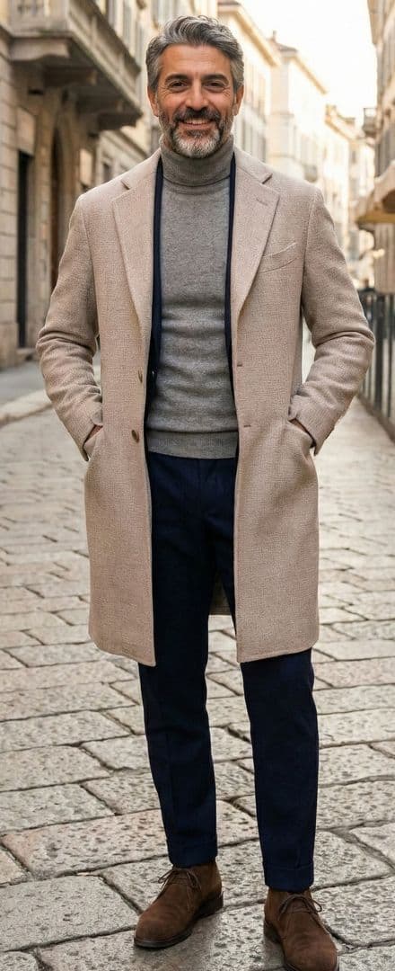 ベルベスト メンズチェスターコート ベージュ 50 ダブルフェイス