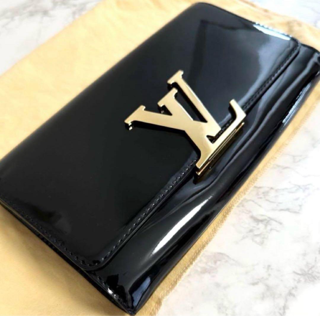 【美品】ルイヴィトン　ルイーズ　クラッチバッグ　エナメル　ブラック