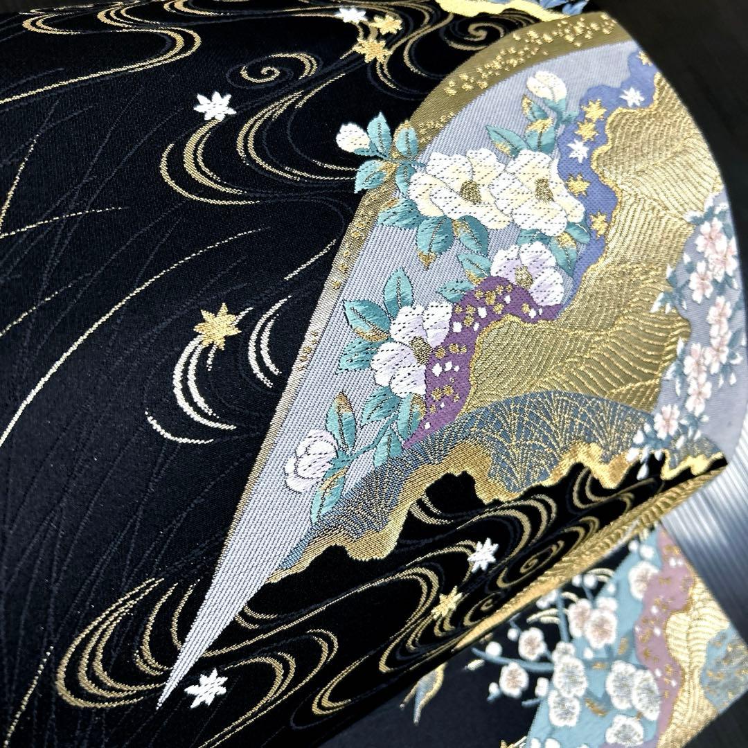 正絹　袋帯《水面　花々》