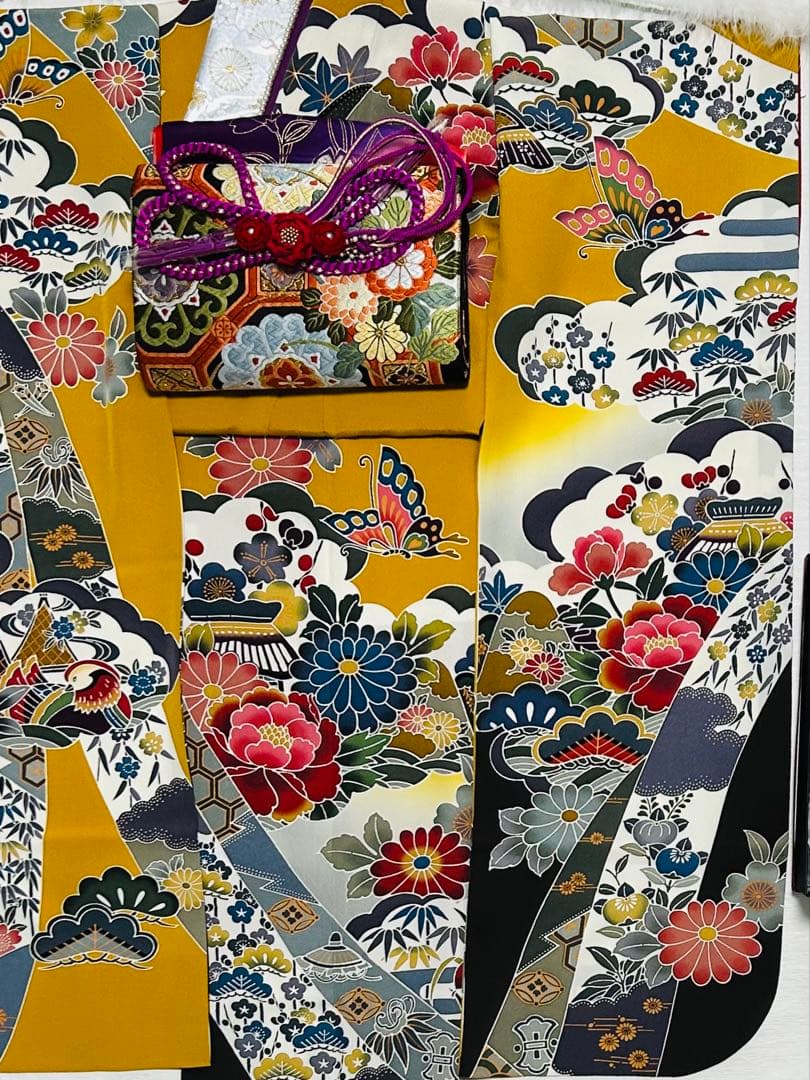 新品　最高級本振袖　京紅型巨匠宮崎良次先生作品 振袖用高級唐織袋帯　フルセット