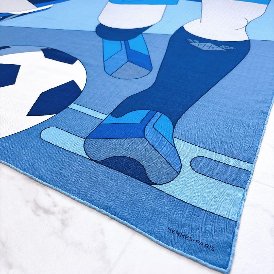 【美品】エルメス カレ100 エルメス フットボール クラブ カシミア シルク