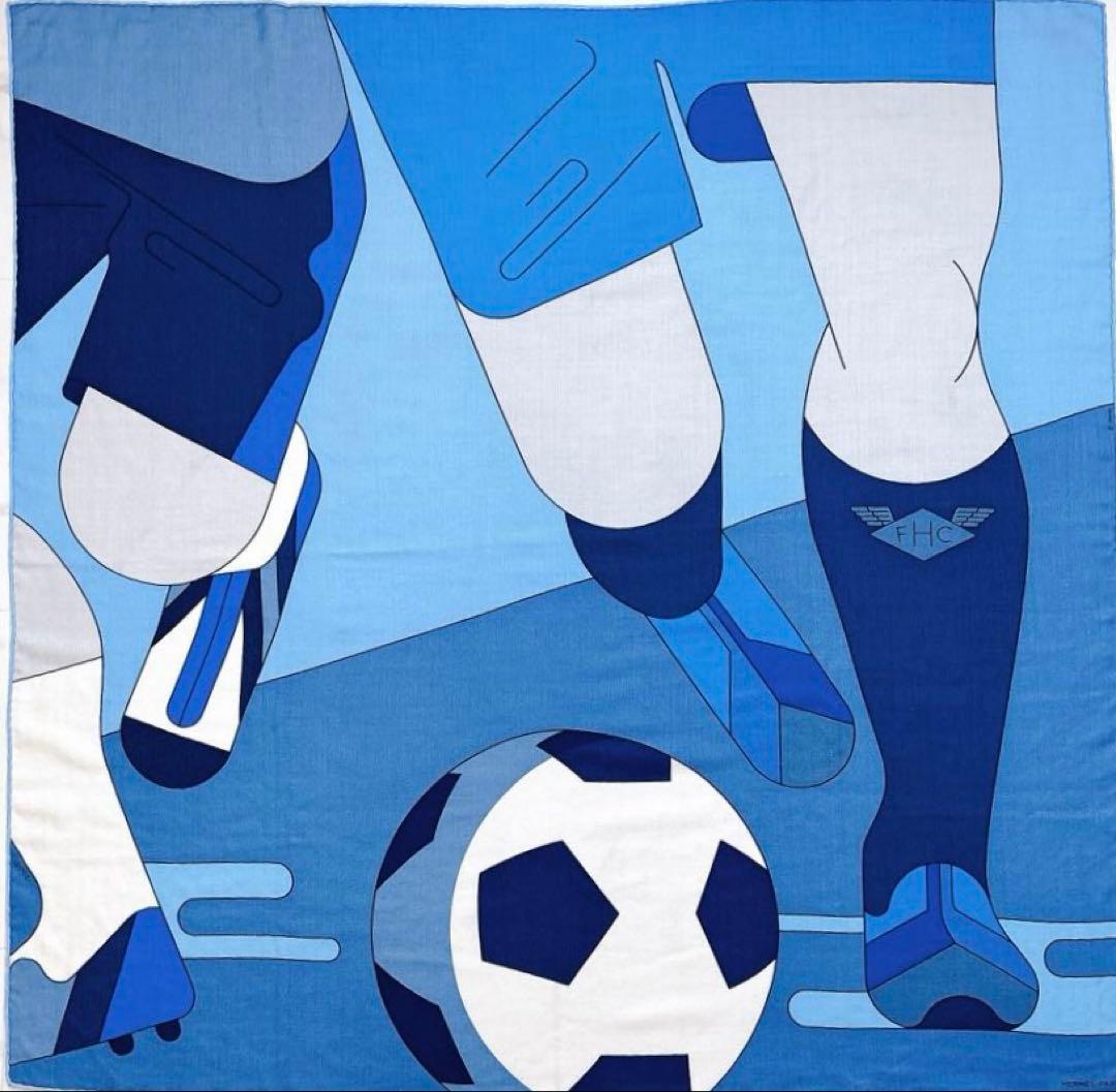 【美品】エルメス カレ100 エルメス フットボール クラブ カシミア シルク