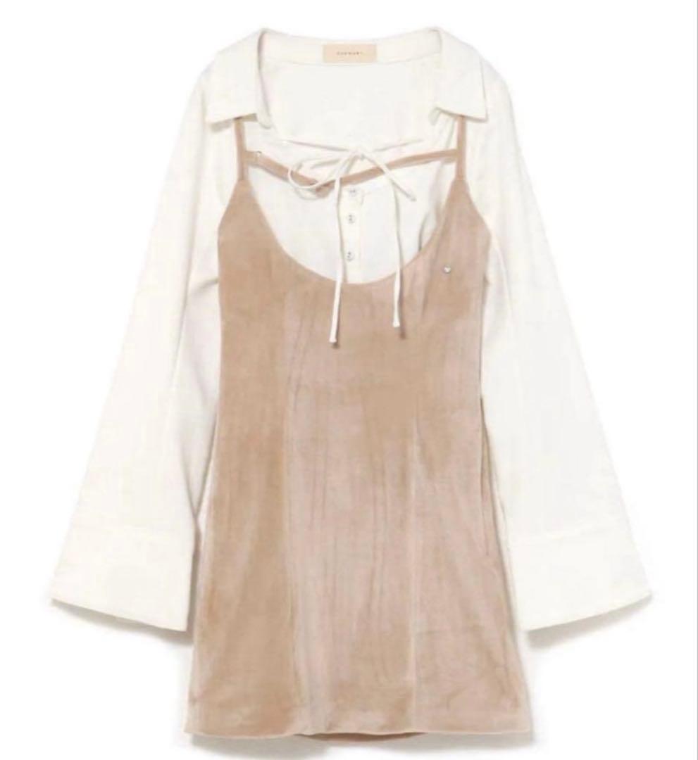 andmary Betty velour mini dress ベージュ F