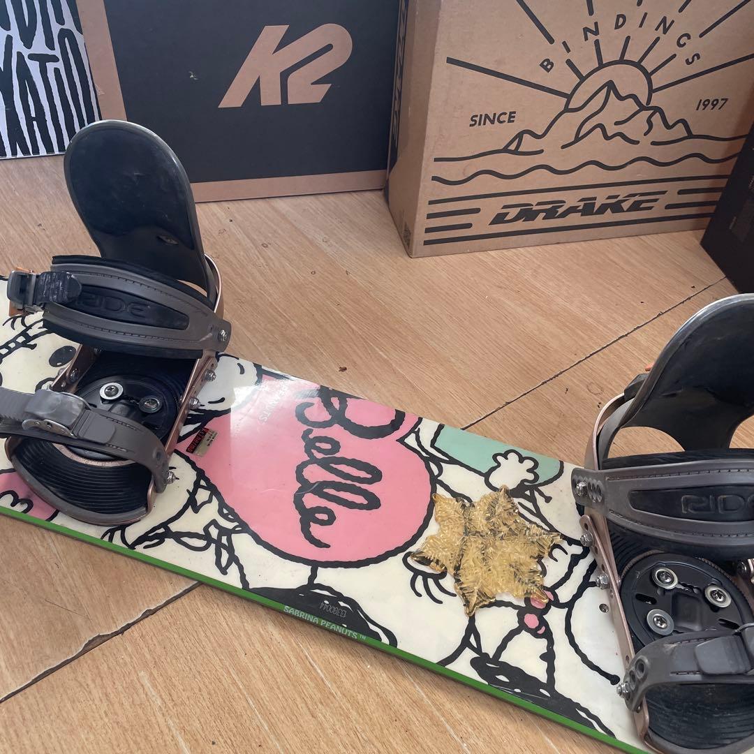 SABRINA×RIDE　サブリナ　バイン付スノーボードセット　スヌーピーコラボ