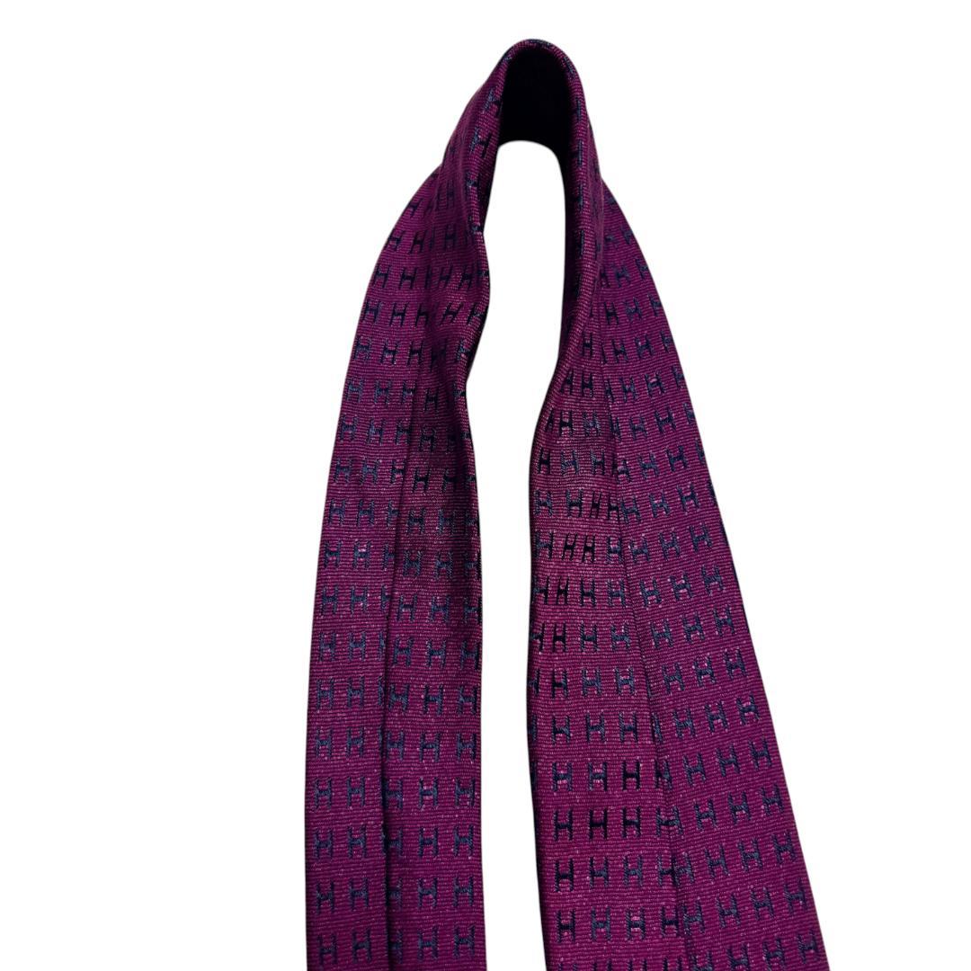 HERMES エルメス　ファソネ　 ジャカード シルク ネクタイ パープ