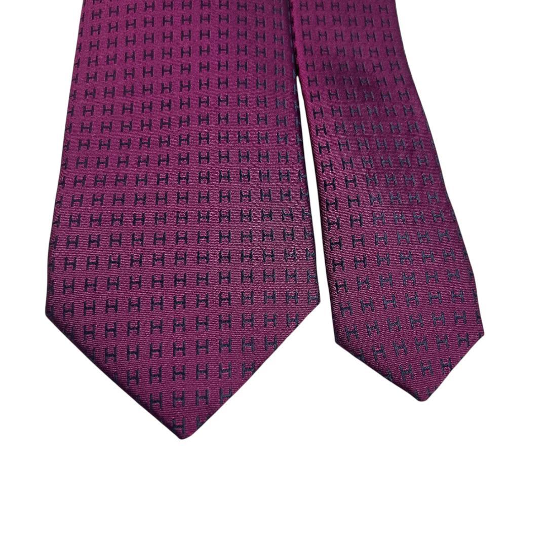 HERMES エルメス　ファソネ　 ジャカード シルク ネクタイ パープ