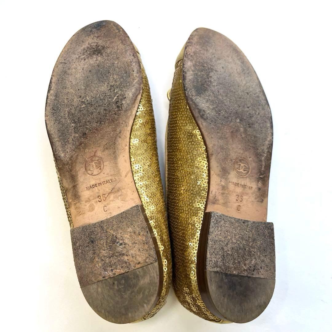 CHANEL ゴールド バレエシューズ スパンコール 36 イタリア製 23cm
