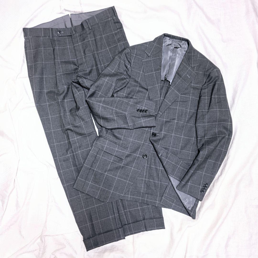 ビームスエフBEAMS Fウィンドウペーンチェック柄グレースーツ上下セットアップ