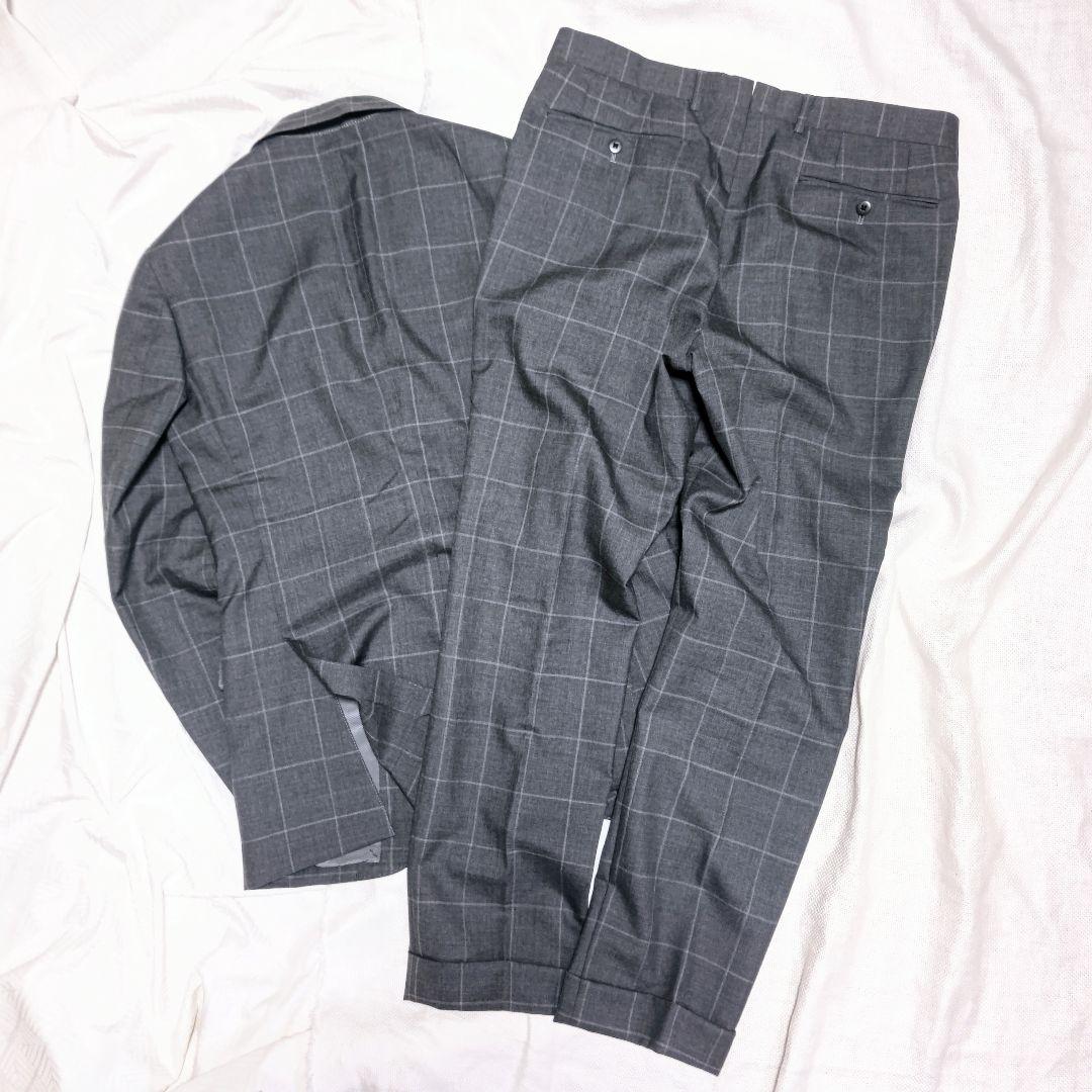 ビームスエフBEAMS Fウィンドウペーンチェック柄グレースーツ上下セットアップ