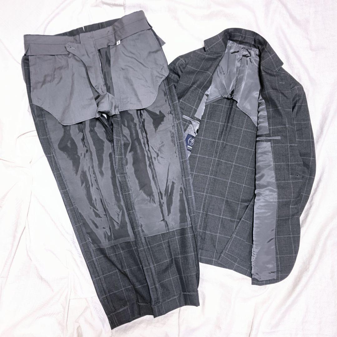 ビームスエフBEAMS Fウィンドウペーンチェック柄グレースーツ上下セットアップ