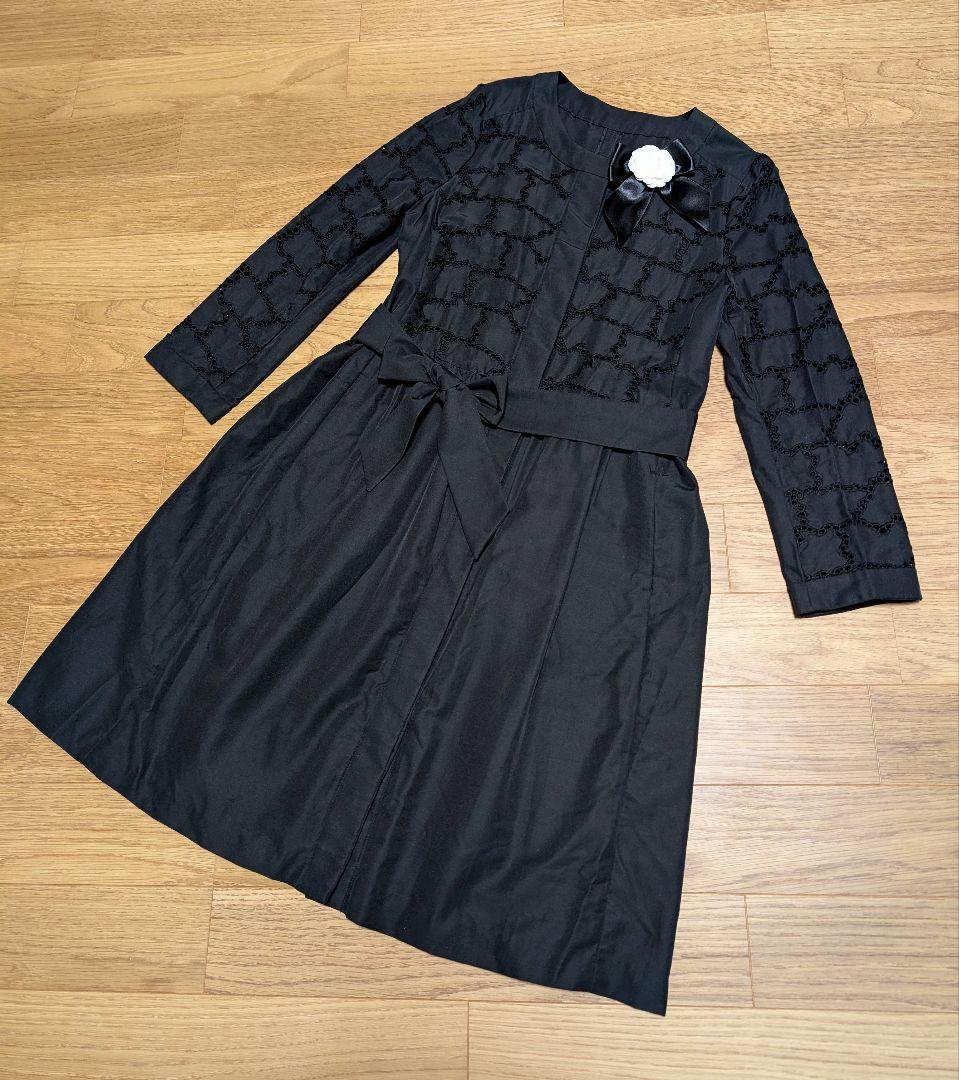 インゲボルグ シルク混 高級透かし柄コットンレース♪長袖コート 黒11号 超美品