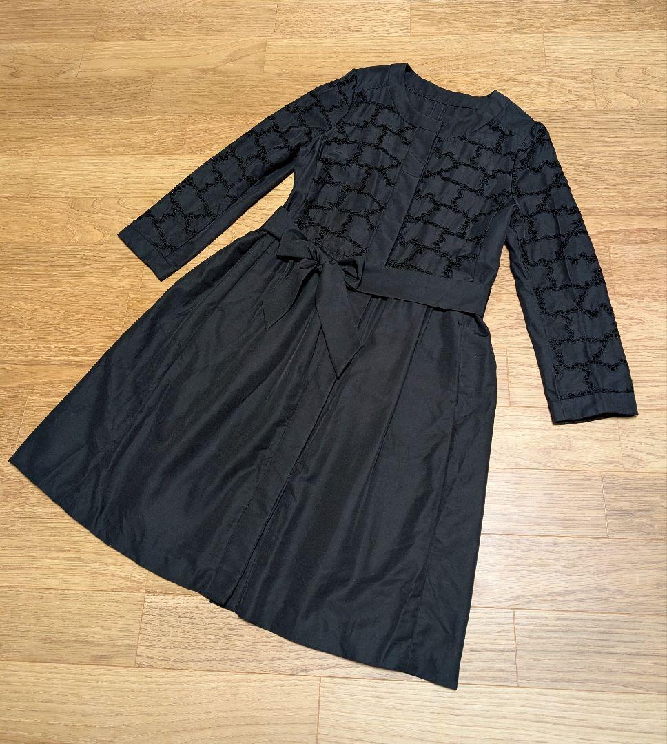 インゲボルグ シルク混 高級透かし柄コットンレース♪長袖コート 黒11号 超美品