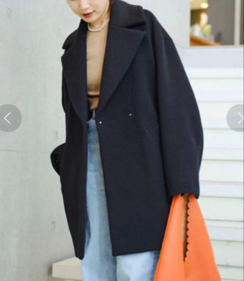 【美品】IENA　super140 ウールコクーンショートコート　黒　38