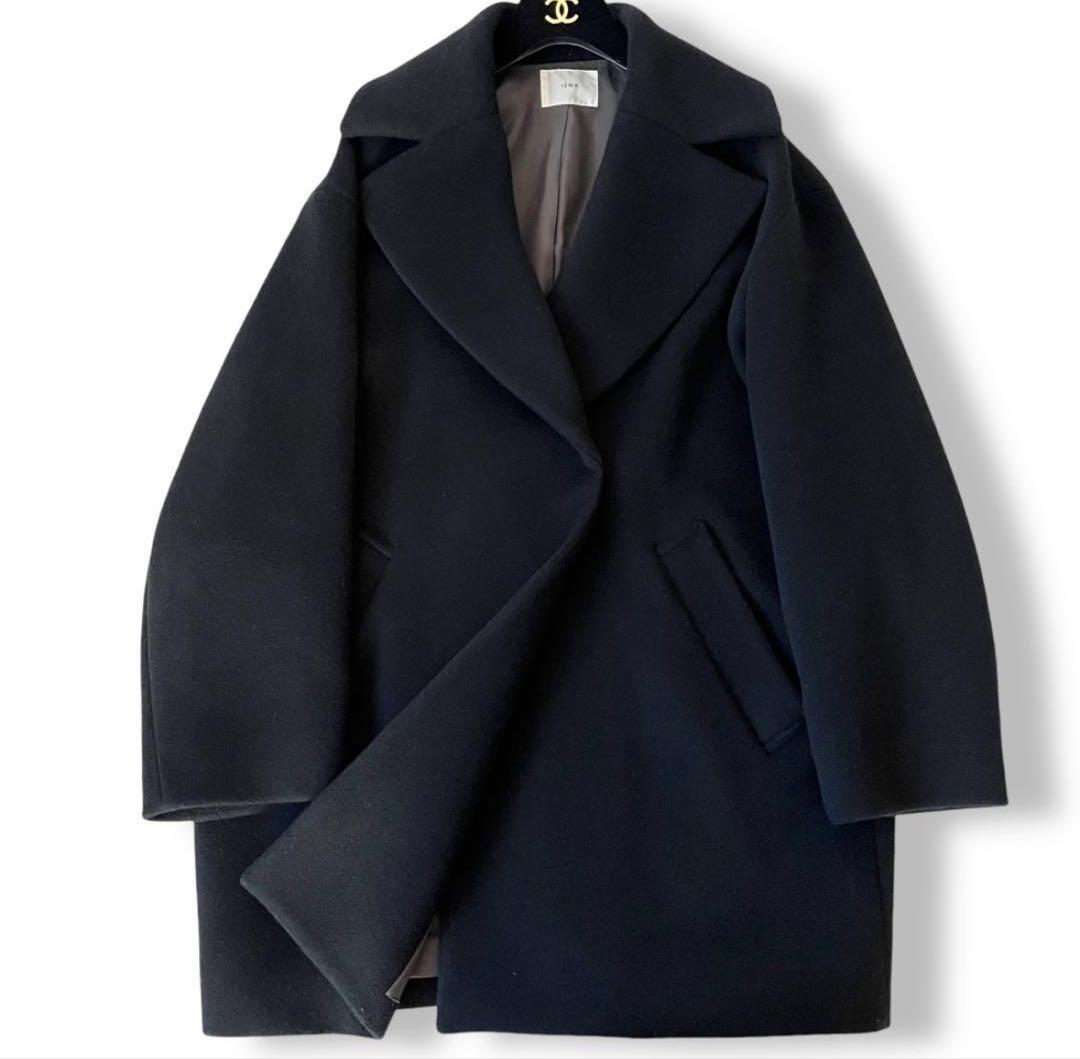 【美品】IENA　super140 ウールコクーンショートコート　黒　38