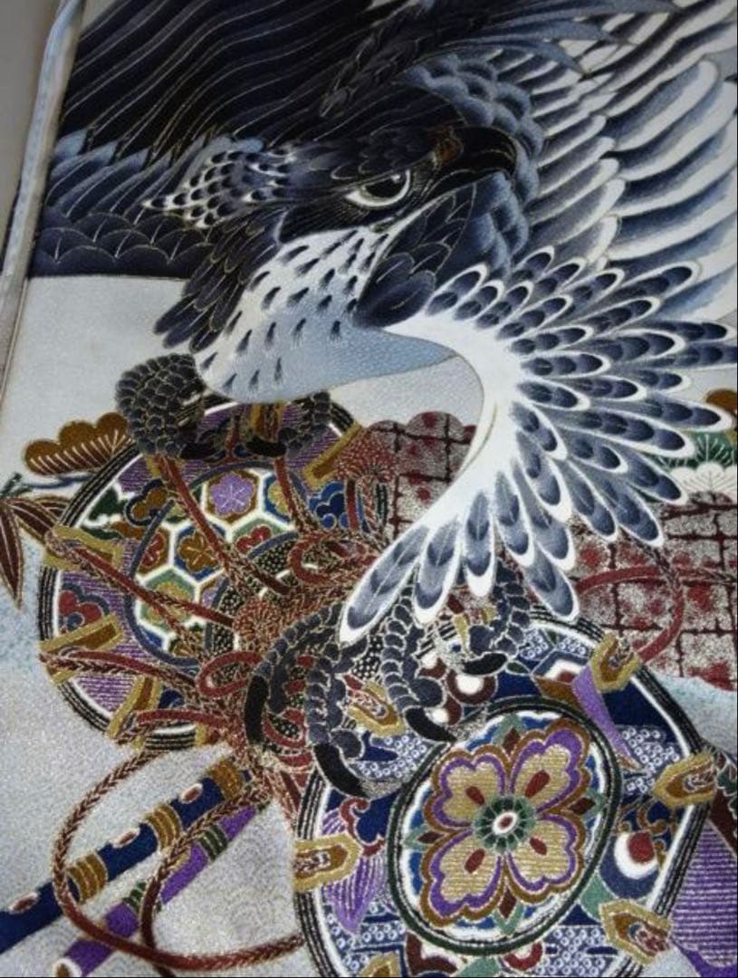 お宮参りセット　男児産着・長襦袢・帽子・よだれかけ付き　紋付　紺色金彩加工