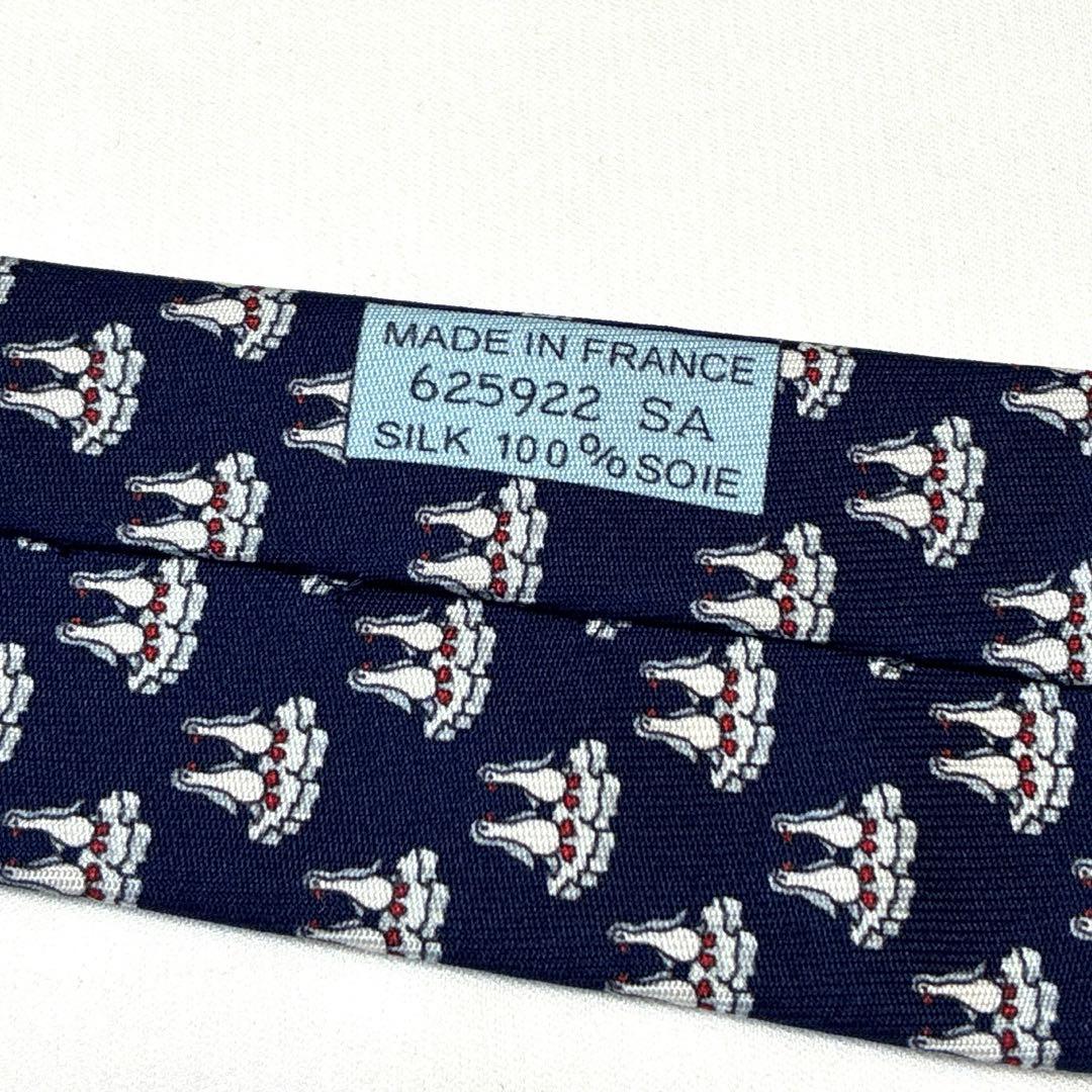 ◆HERMES エルメス ネクタイ 美品 ペンギン 総柄 ネイビー シルク