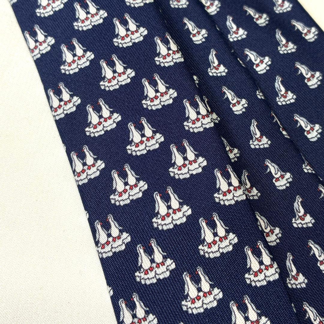 ◆HERMES エルメス ネクタイ 美品 ペンギン 総柄 ネイビー シルク
