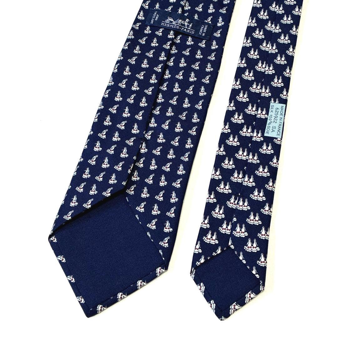 ◆HERMES エルメス ネクタイ 美品 ペンギン 総柄 ネイビー シルク
