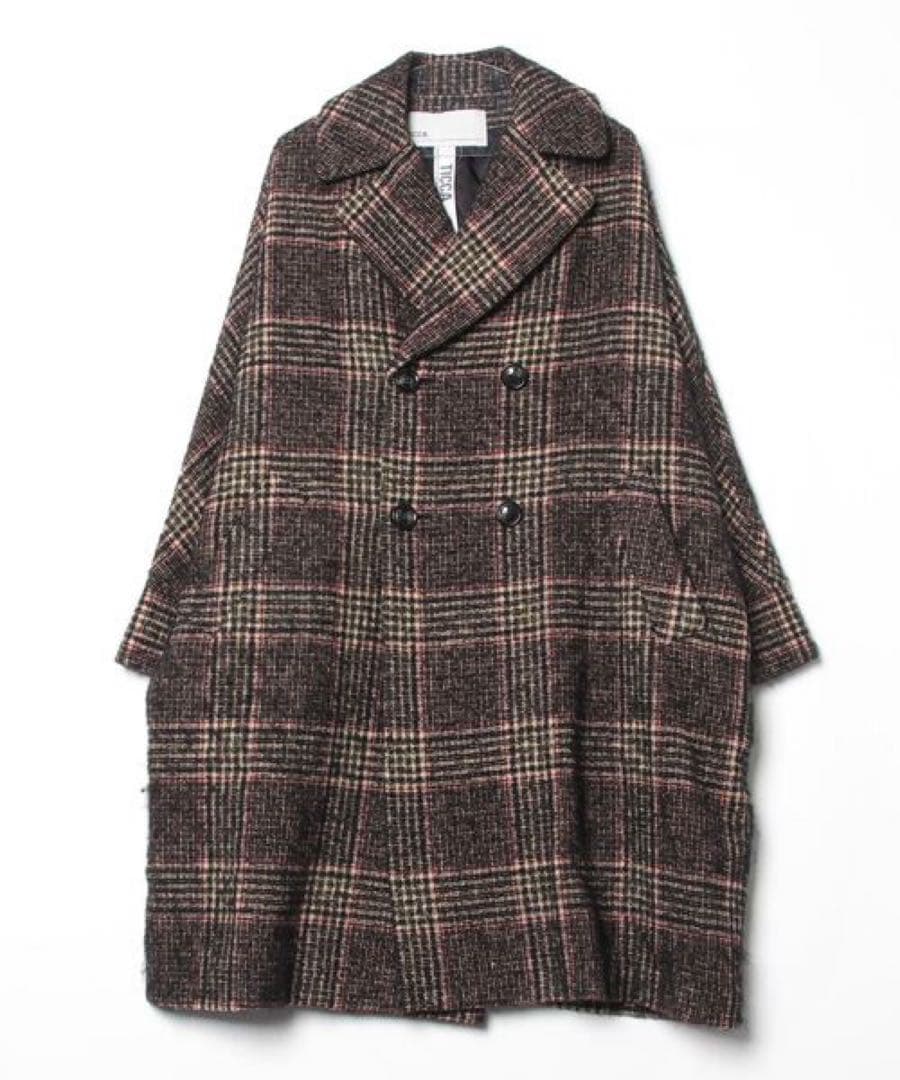 早い者勝ち　ティッカ　チェックテントコート　モヘヤアルパカ