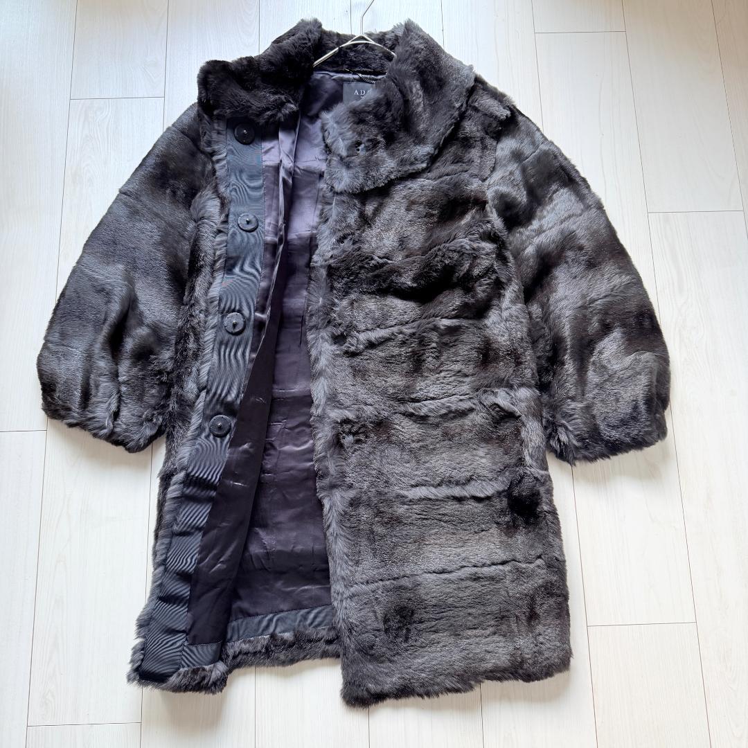 希少✨アドーア　ラビットファー ノーカラーコート 毛皮　エレガント　38