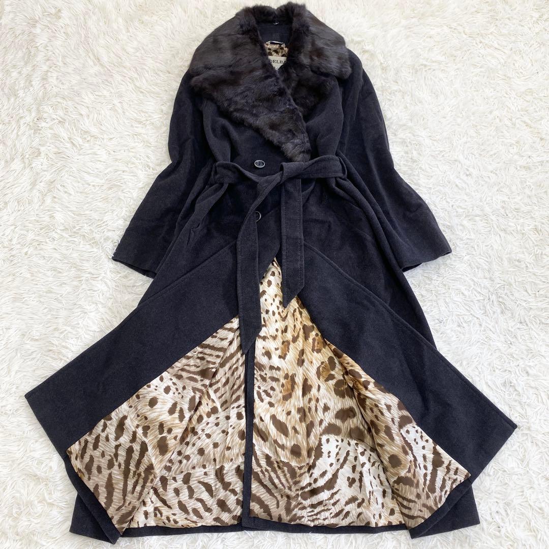 【極美品】デルバ ベルテッドコート マキシ リアルファー アンゴラ カシミア